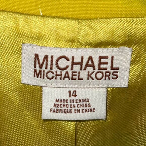 Michael Kors Womens Floral Peak Lapel Silk Blend‎ Blazer Jacket Lime Green Sz 14 - Picture 6 of 9